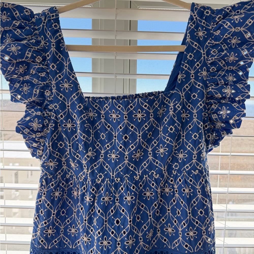 Lilly Pulitzer Morris Ruffle Dress Royal Blue & White Eyelet Tiered Dress - Picture 2 of 5